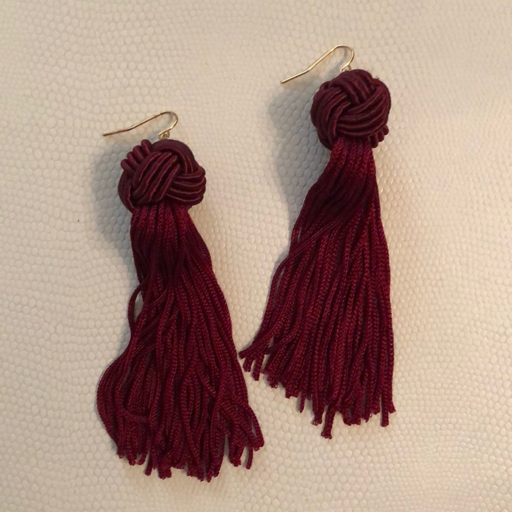 Maroon fringe earrings